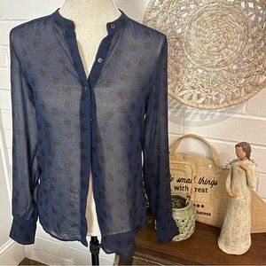 Halogen XS Navy and Black Star Motif Mesh Long-Sleeve Top